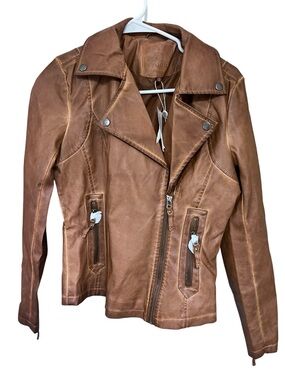 Max Studio Faux Leather Moto Jacket - Brown